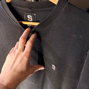 Vintage Southpole Waffle Knit Long Sleeve Thermal Black Boxy Fit Grunge